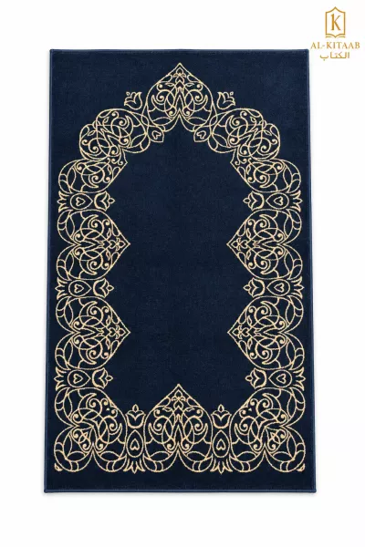 Tapis de prière Médine bleu marine et or
