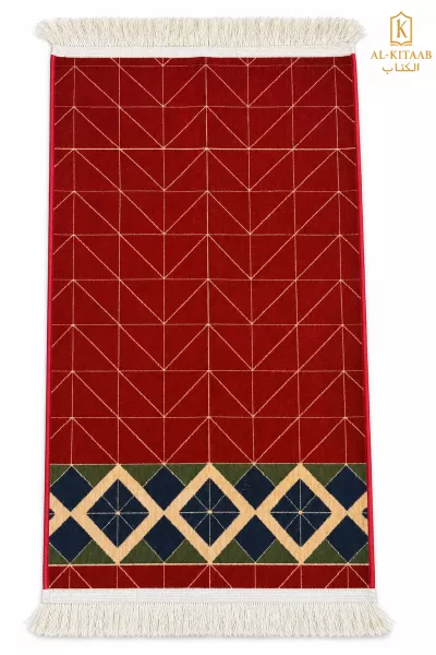 Tapis de prière rouge géométrique à franges