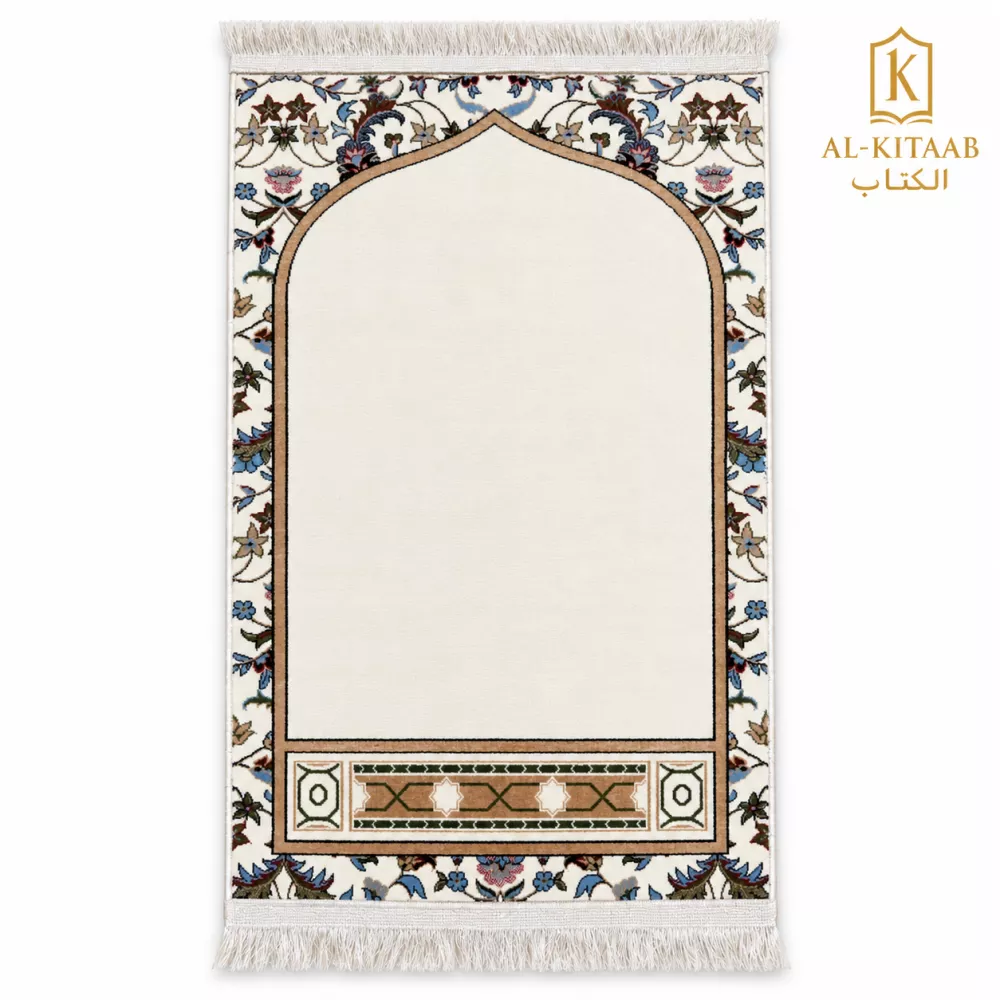 Tapis de prière Médine ivoire à motifs floraux – Mada